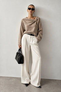 Boat Neck Accessory Detail Knit Sweater