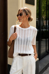Şerit Detay Transparan Oversize Triko Bluz