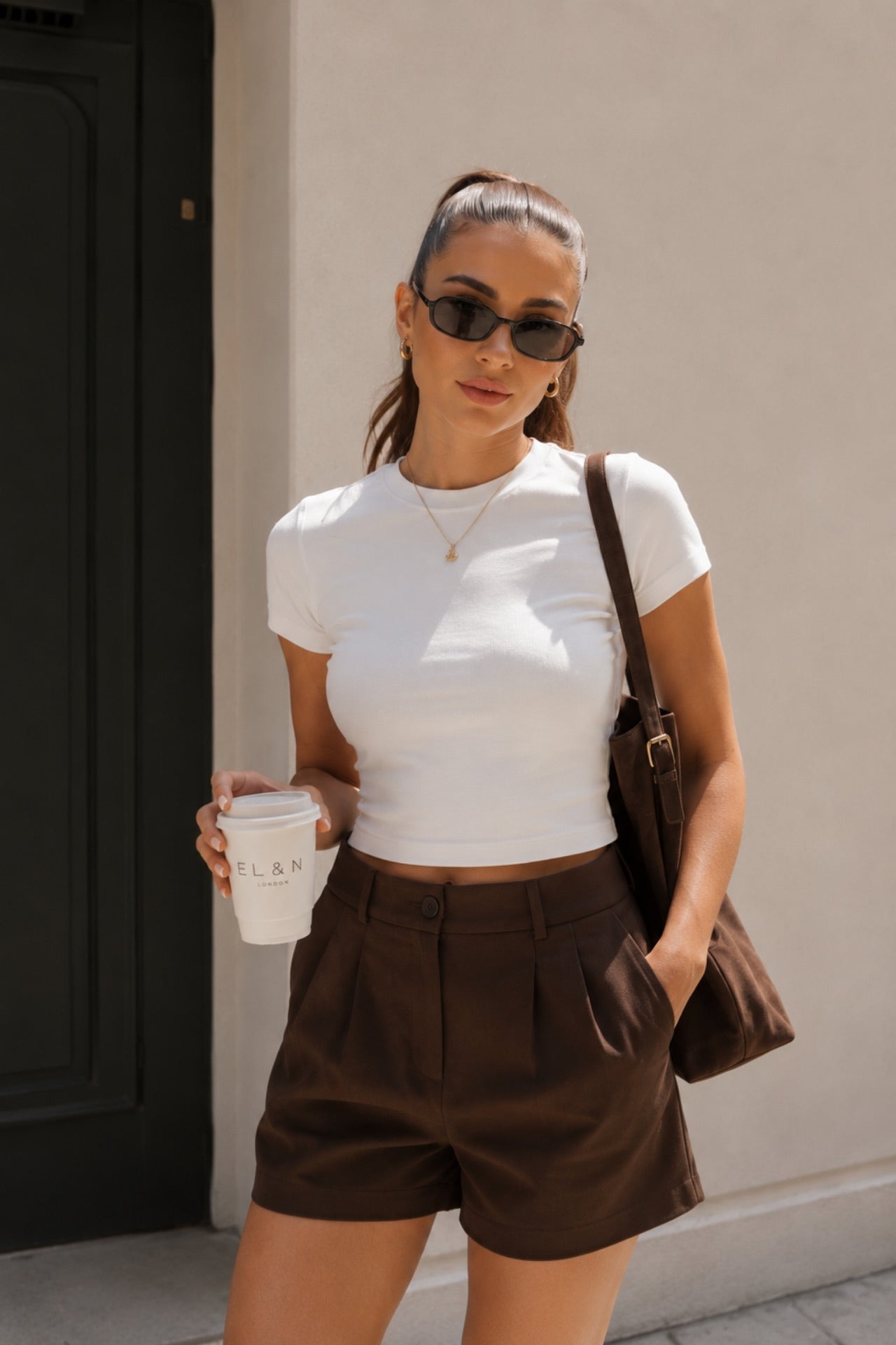 Bisiklet Yaka Likralı Crop T-Shirt - Beyaz