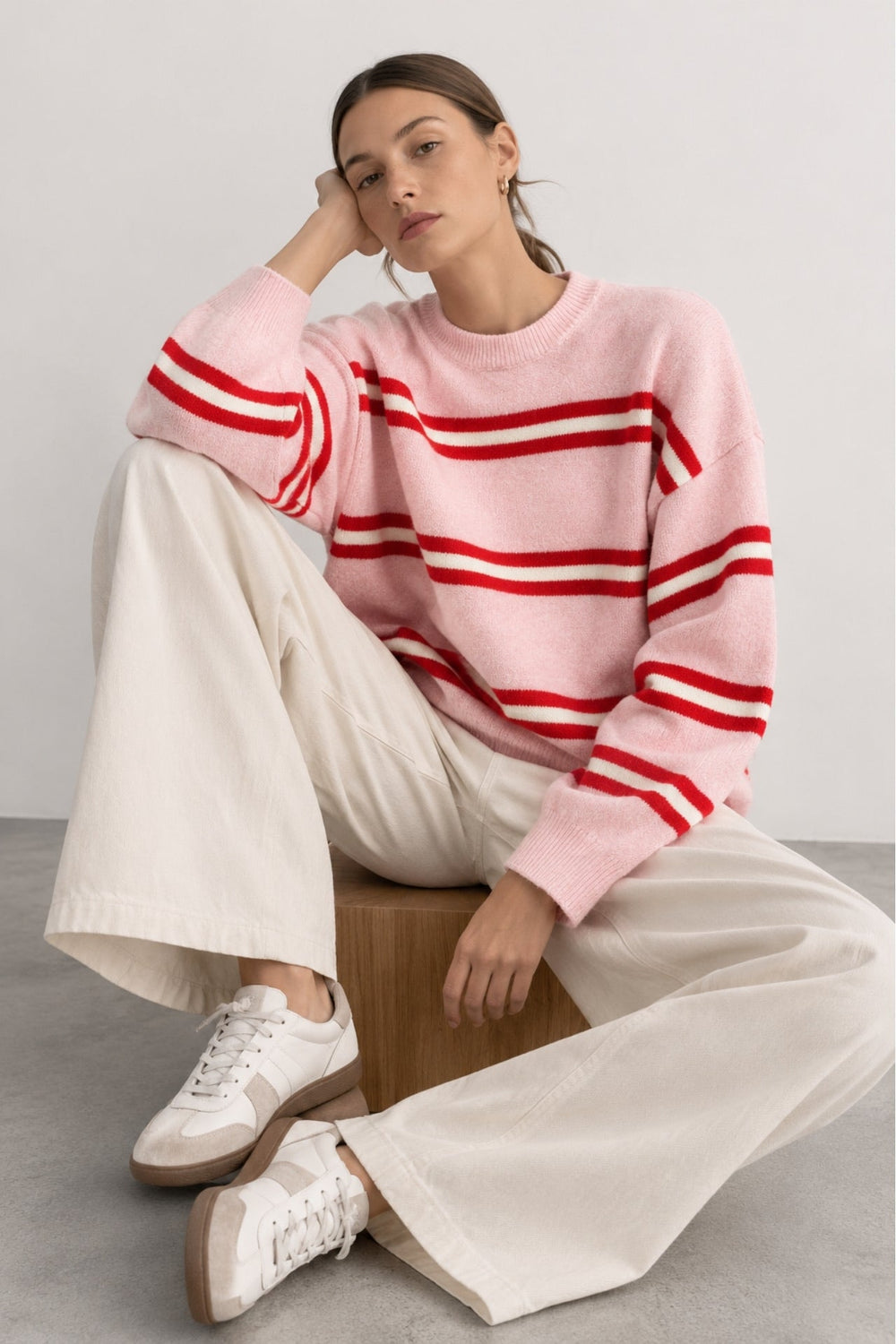 Striped Crew Neck Oversize Knit Sweater