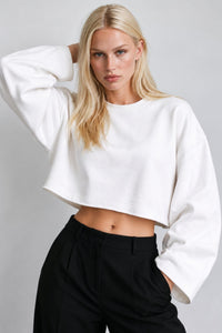 Geniş Kol Bisiklet Yaka Basic Sweatshirt