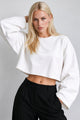 Geniş Kol Bisiklet Yaka Basic Sweatshirt - Beyaz