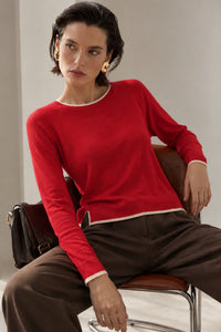 Double Collar Long Sleeve Basic Knit Blouse