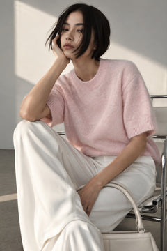 Bisiklet Yaka Oversize Dokulu Bluz - Pembe