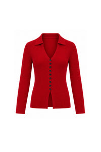 V-Neck Button Detail Long Sleeve Knit Blouse