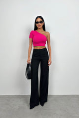 Tek Omuz Crop Bluz