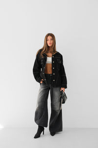 Dikiş Detay Oversize Denim Ceket