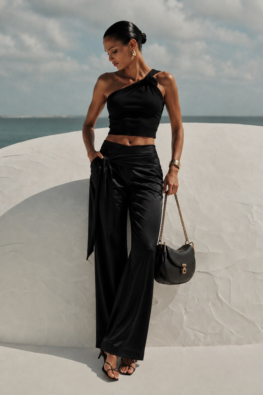Front Tie Satin Trousers