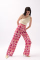 Desenli Saten Pantolon - Pembe