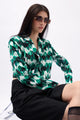 Desenli Crop Blazer Ceket - Yeşil