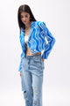 Desenli Crop Blazer Ceket - Mavi