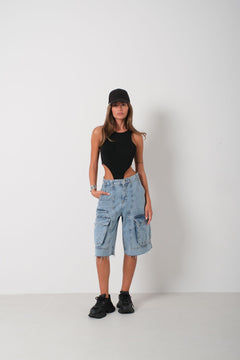 Pencere Detay Yüzücü Bodysuit - Siyah