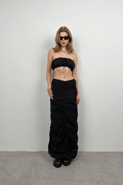 Lastik Detay Straplez Crop - Siyah