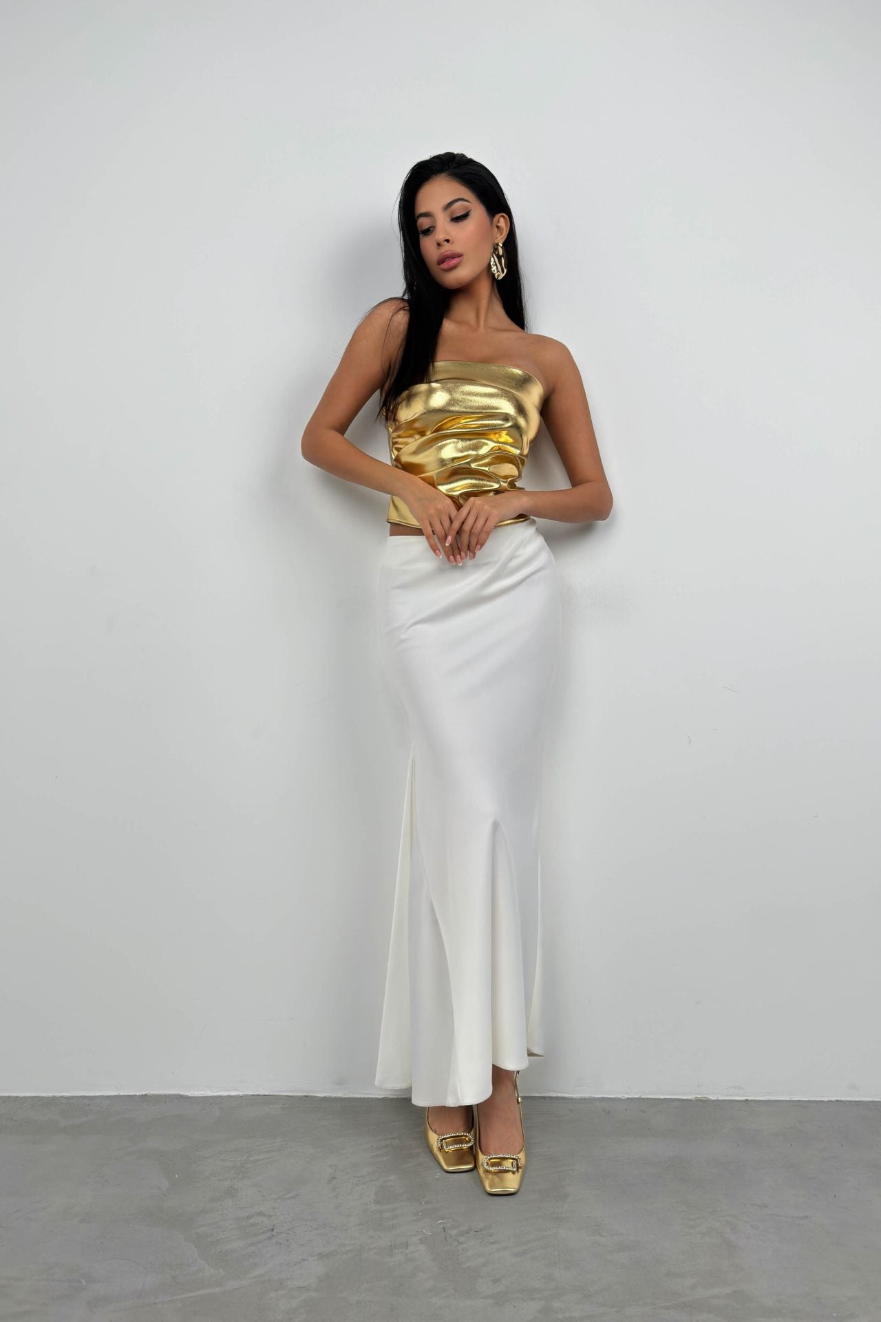 Parlak Straplez Crop - Gold