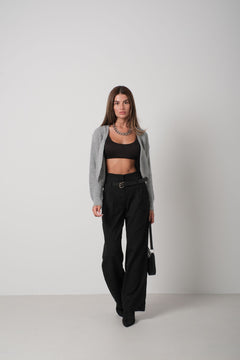 Biyeli Crop Triko Hırka - Gri