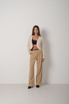 Biyeli Crop Triko Hırka - Bej