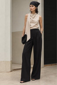 Elastic Waist Detail Pleated Basic Trousers