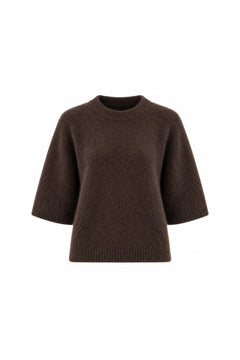 Bisiklet Yaka Oversize Dokulu Bluz - Kahverengi