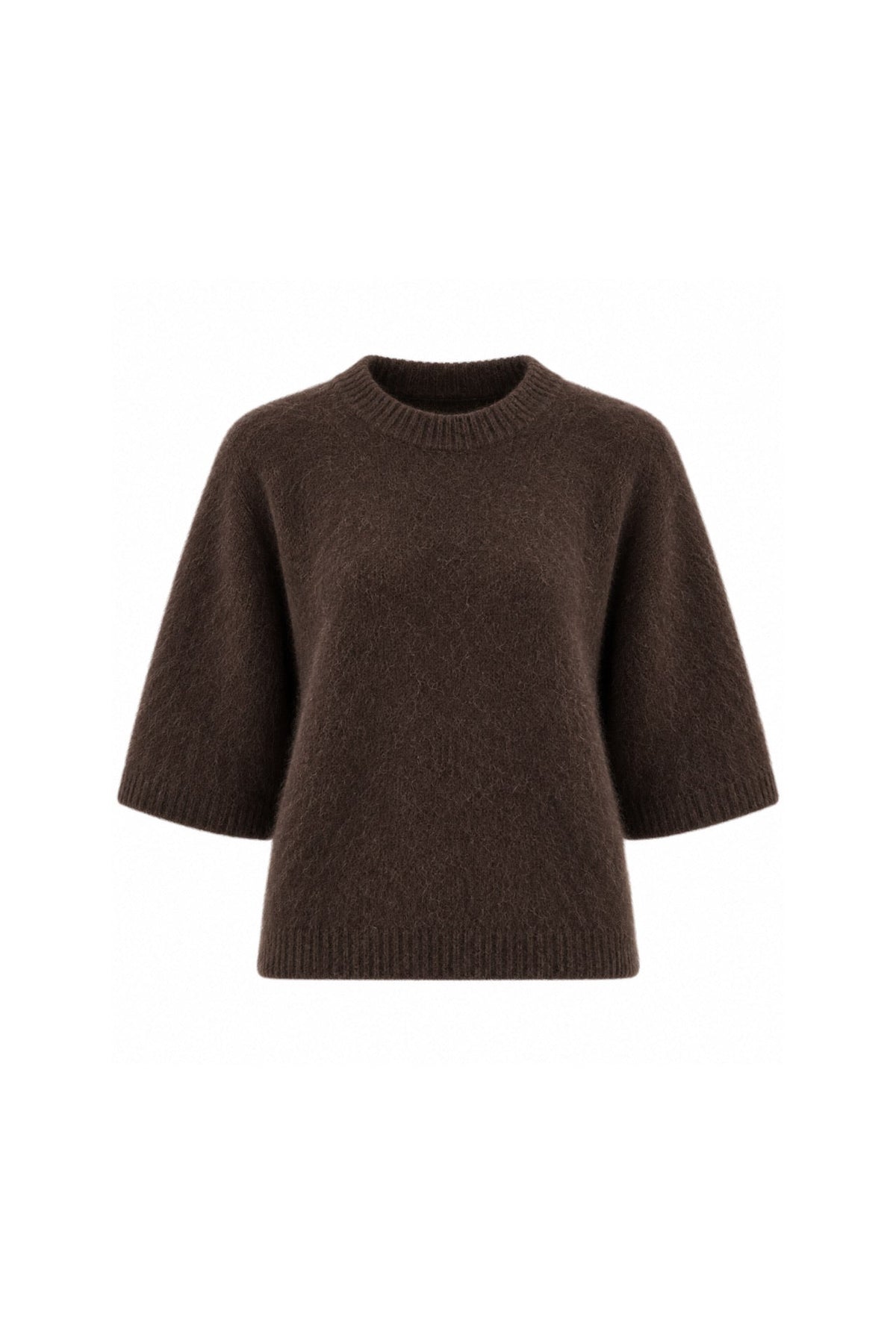 Bisiklet Yaka Oversize Dokulu Bluz - Kahverengi