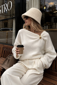 Boat Neck Accessory Detail Knit Sweater