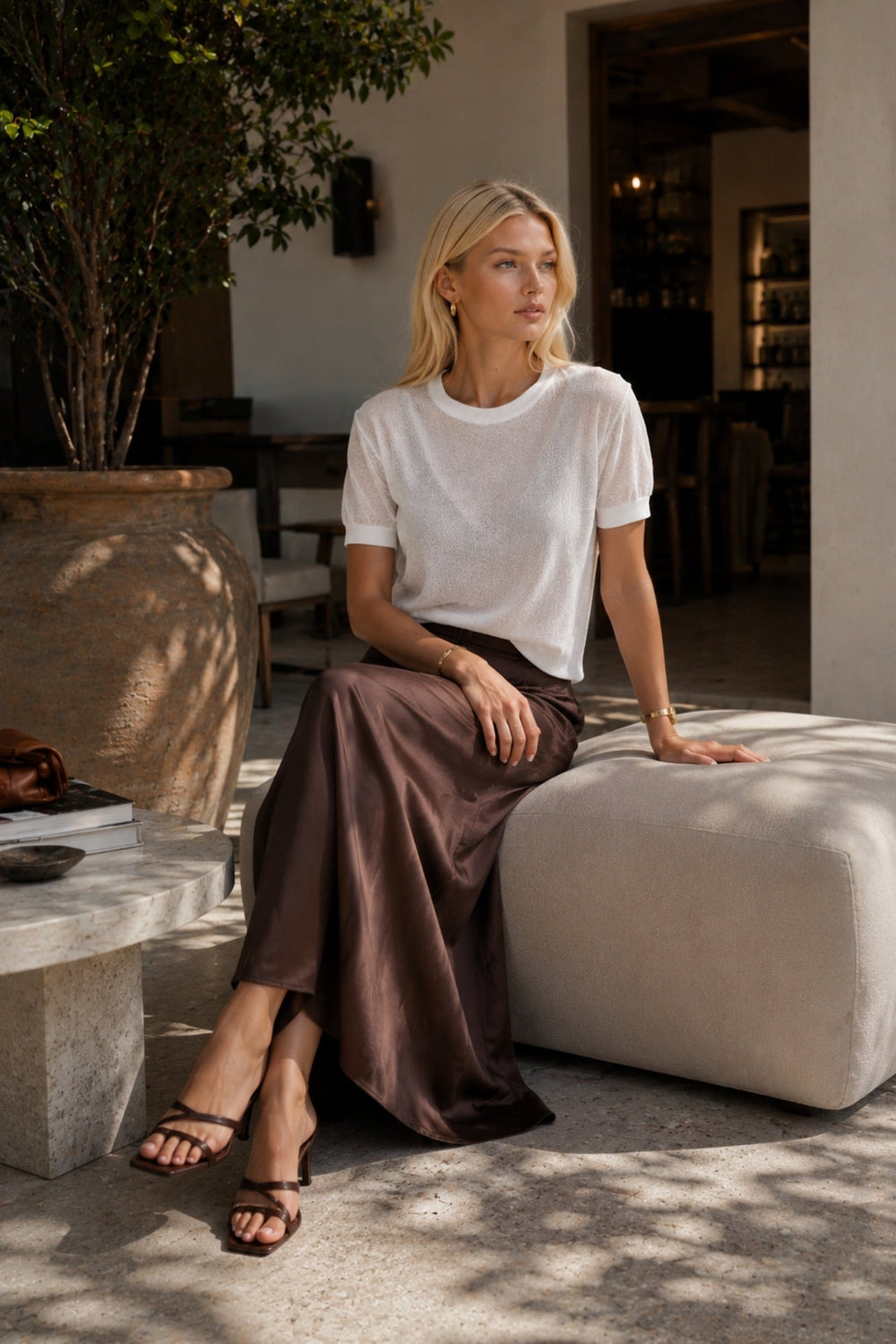 Round Neck Transparent Textured Blouse