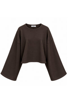 Geniş Kol Bisiklet Yaka Basic Sweatshirt - Kahverengi
