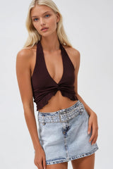 Kemer Detay Denim Mini Etek