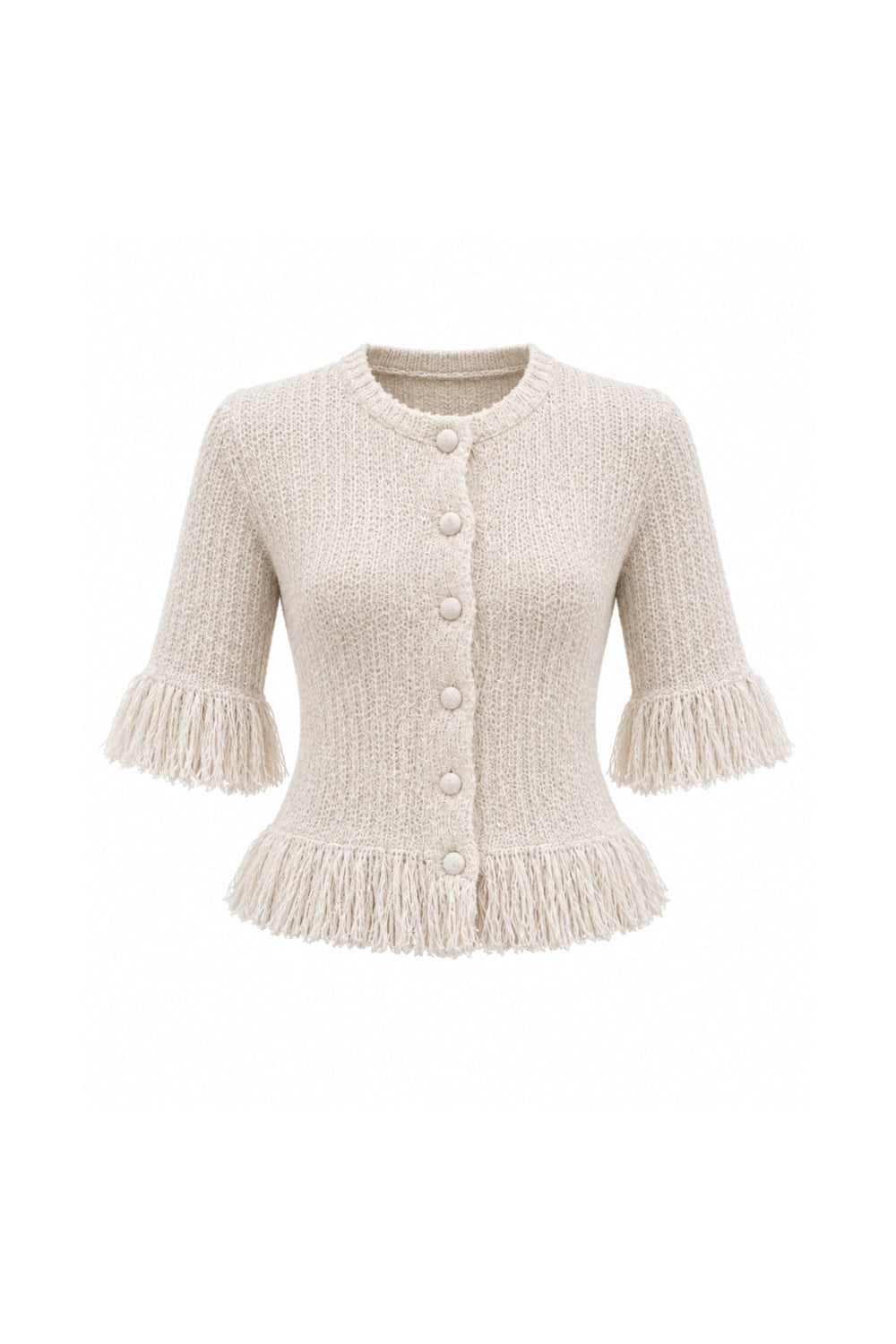 Button Detail Tasseled Knit Blouse