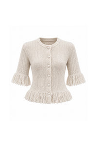 Button Detail Tasseled Knit Blouse
