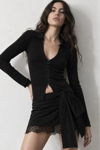 V-Neck Button Detail Long Sleeve Knit Blouse