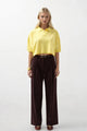 Polo Yaka Crop Dokulu Bluz - Sarı