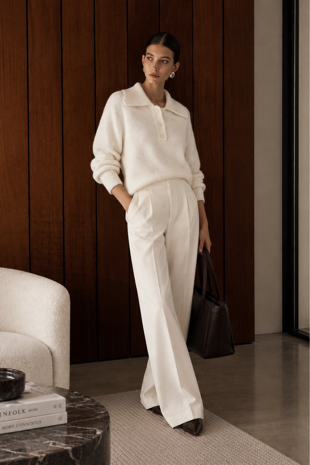 Polo Neck Buttoned Knit Sweater