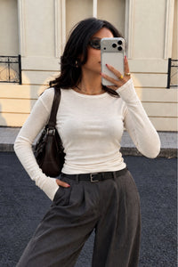 Crew Neck Blouse with Thumb Holes