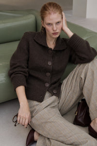 Polo Collar Button Detail Knit Cardigan