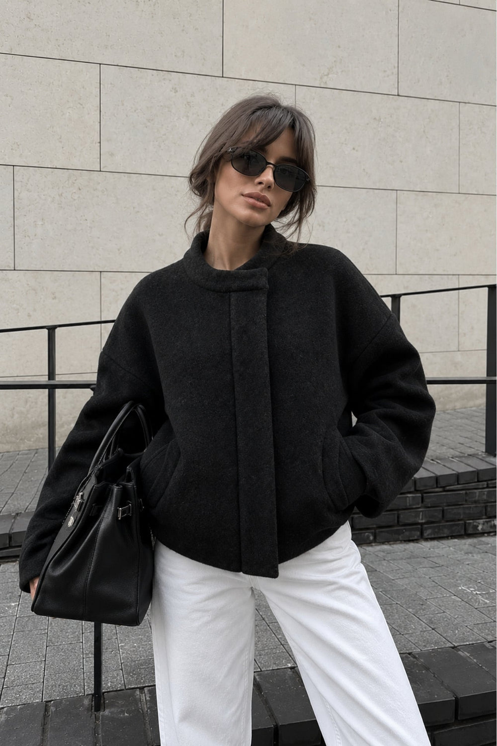 Wrap Snap Button Detail Wool Sweater