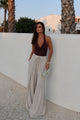 Pile Detay Bağcıklı Keten Pantolon - Taş