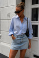 Basic Mini Denim Etek - Buz Mavi