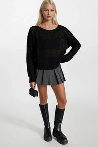 Openwork Wide Neck Knit Blouse