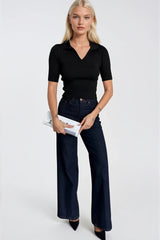 Polo Yaka Triko Crop Bluz