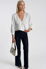 Lace Detail V-Neck Textured Blouse