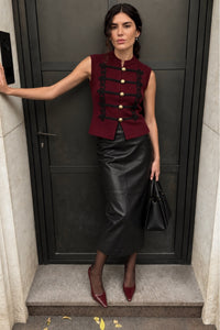 Embroidered Button Detail Sleeveless Knit Blouse