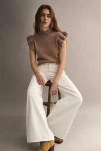 Turtleneck Ruffle Detail Sleeveless Knit Blouse