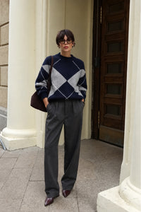 Argyle Pattern Oversize Knit Sweater