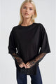 Bisiklet Yaka Kol Dantel Detay Oversize T-Shirt - Siyah