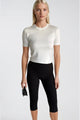 Taş Detay Likralı Crop T-Shirt - Beyaz