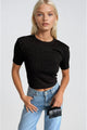 Taş Detay Likralı Crop T-Shirt - Siyah