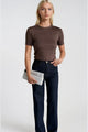 Taş Detay Likralı Crop T-Shirt - Kahverengi
