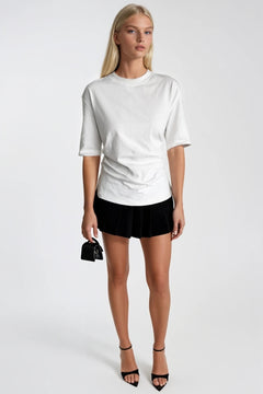 Bel Büzgülü Basic T-Shirt - Beyaz
