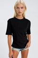 Bel Büzgülü Basic T-Shirt - Siyah