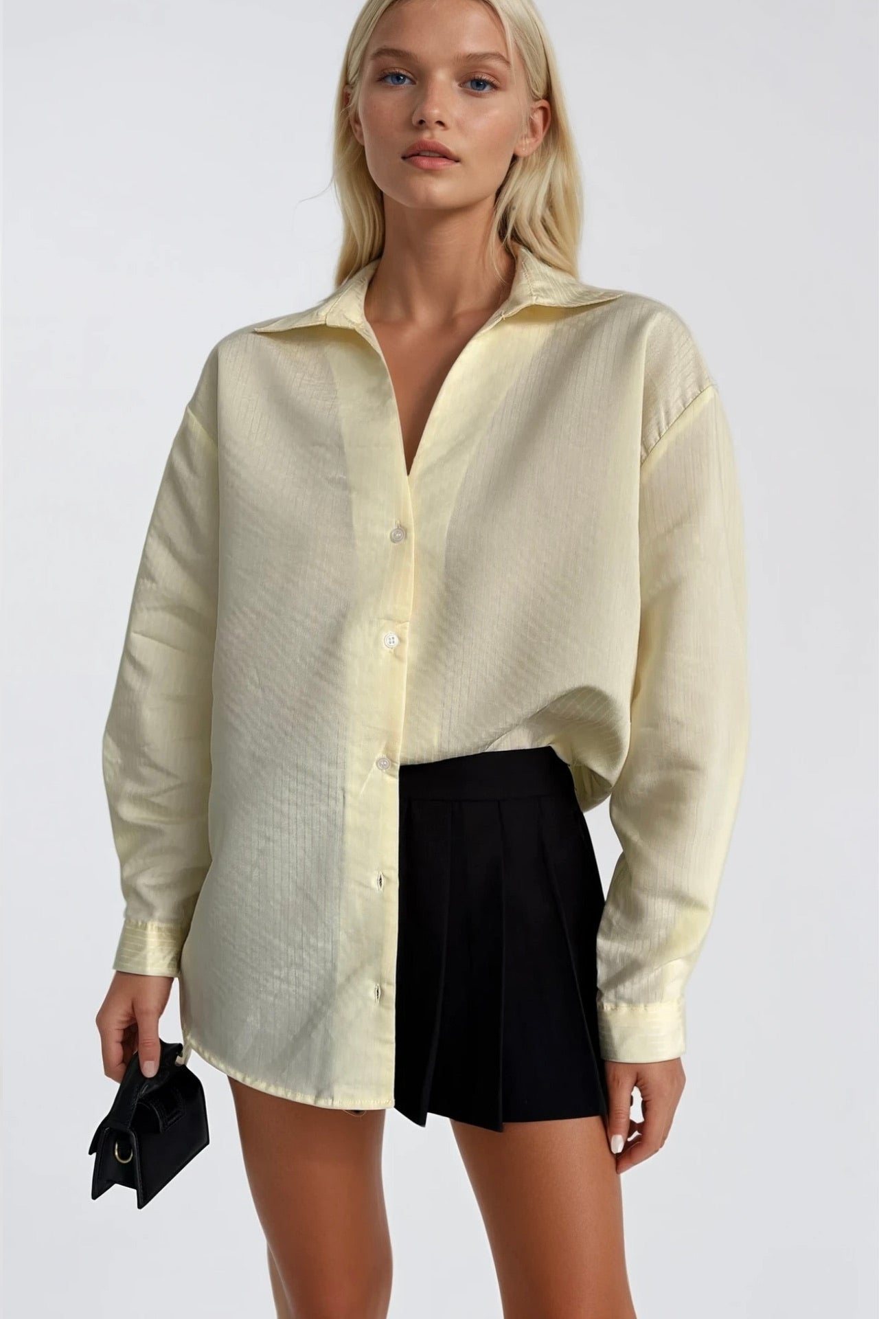 Çizgili Oversize Gömlek - Sarı